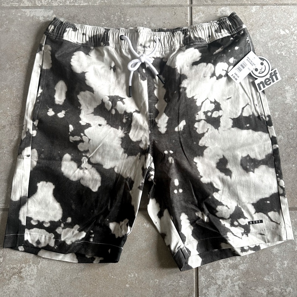 Neff Black and White Tie-Dye Shorts